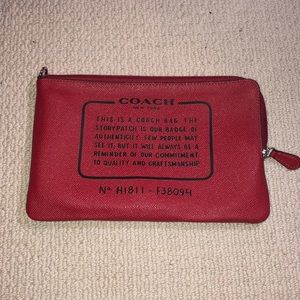 coach red leather and canvas storypatch pouch